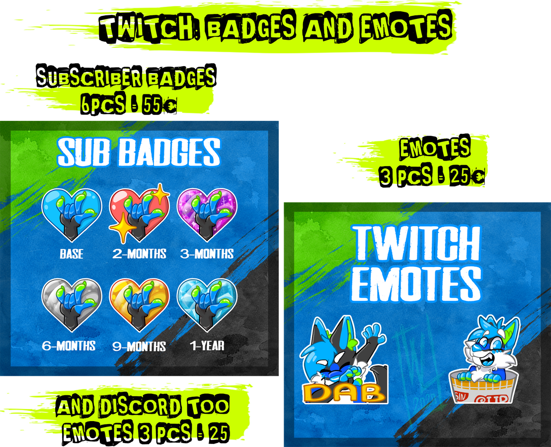 Twitch and Discord emotes badges.. 6pcs 55€ - emotes 3pcs 25€